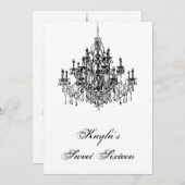 Black White Chandelier Sweet 16 Birthday Party Invitation (Front/Back)