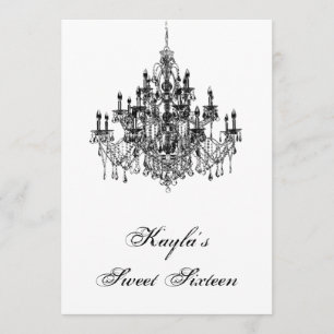 Black White Chandelier Sweet 16 Birthday Party Invitation