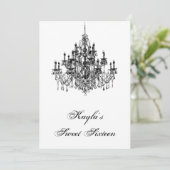 Black White Chandelier Sweet 16 Birthday Party Invitation (Standing Front)