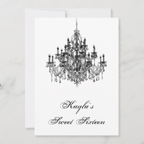 Black White Chandelier Sweet 16 Birthday Party Personalized Invite
