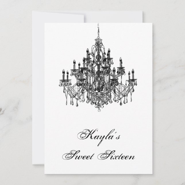 Black White Chandelier Sweet 16 Birthday Party Invitation (Front)