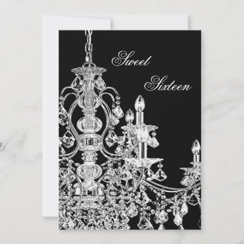 Black White Chandelier Sweet 16 Party Invitation