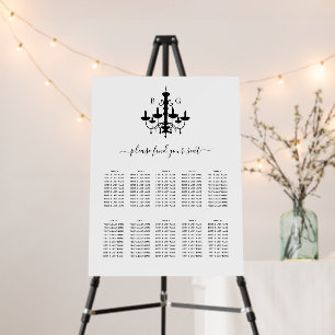 Black White Chandelier Wedding Seating Chart Foam Board