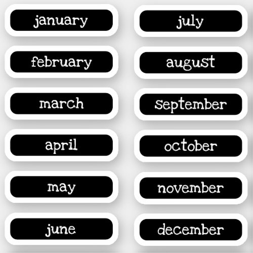 Black White Charming Name of the Months Labels