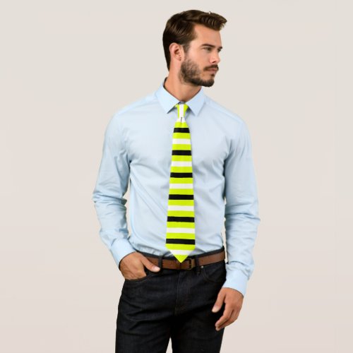 Black White Chartreuse Stripes Pattern Tie