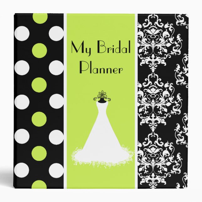 Black, White, & Chartreuse Wedding Planner 3 Ring Binder (Front)