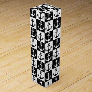 Black White Check Anchor Pattern Design Wine Box