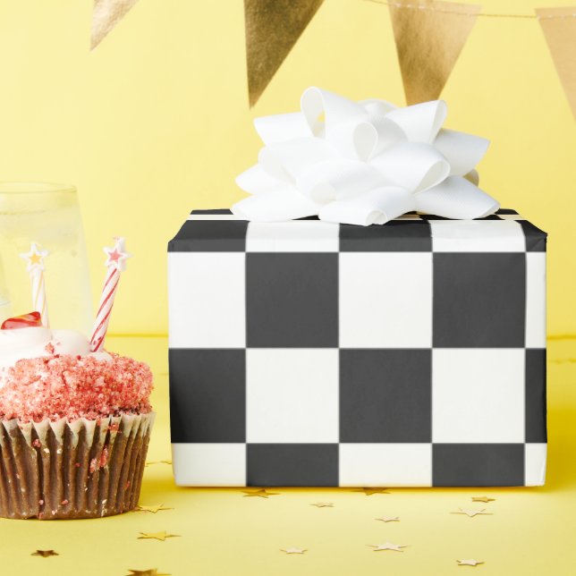 Black White Check Checkerboard Pattern Wrapping Paper (Birthday Party)