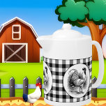 Black white check Country Rooster teapot<br><div class="desc">design by www.etsy.com/Shop/JLaurieStudio chicken by www.etsy.com/Shop/TlcCreatesVintage</div>