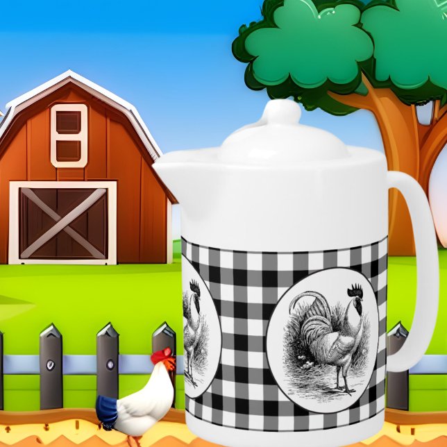 Black white check Country Rooster teapot (Creator Uploaded)