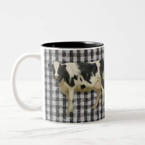 Black White Check Farmhouse Cow Country Farm Two_Tone Coffee Mug