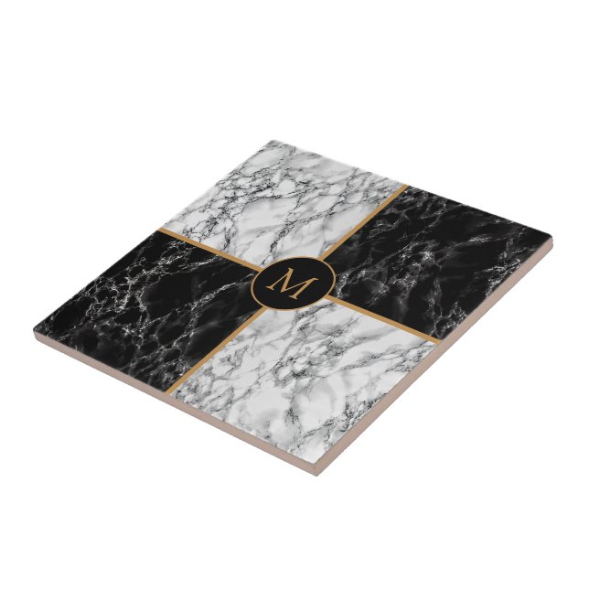 Black & White Check Marble - Customizable - Luxury Ceramic Tile (Side)