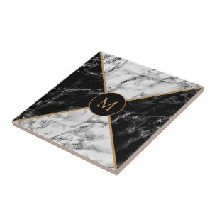 Black & White Check Marble - Customizable - Modern Ceramic Tile
