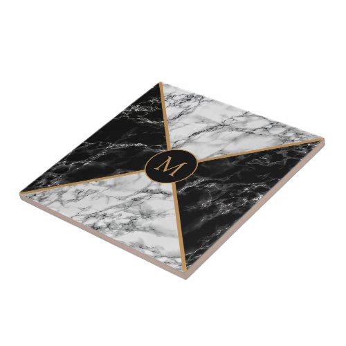 Black  White Check Marble _ Customizable _ Unique Ceramic Tile