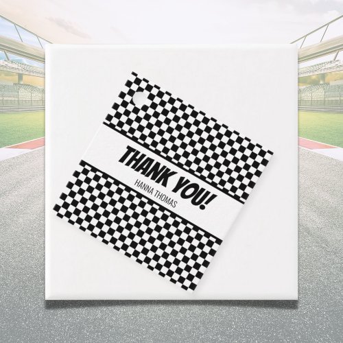 Black White Check Pattern Racing Theme Birthday Favor Tags