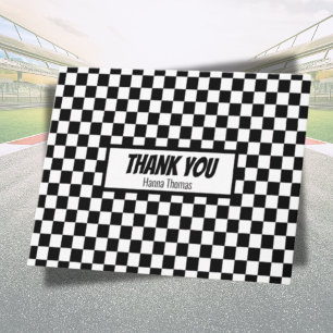 Black White Check Pattern Racing Theme Birthday Letterpress Thank You Card