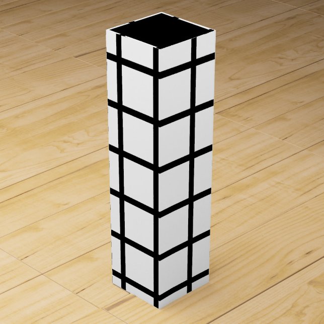 Black & White Check Pattern Wine Bottle Gift Box (Front)