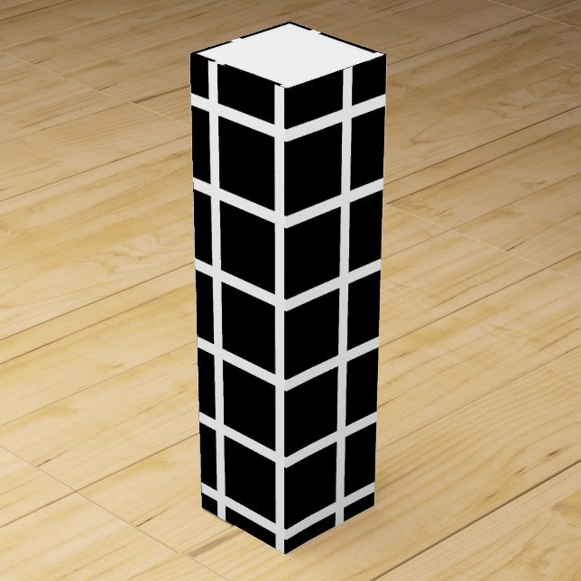 Black & White Check Pattern Wine Bottle Gift Box (Front)