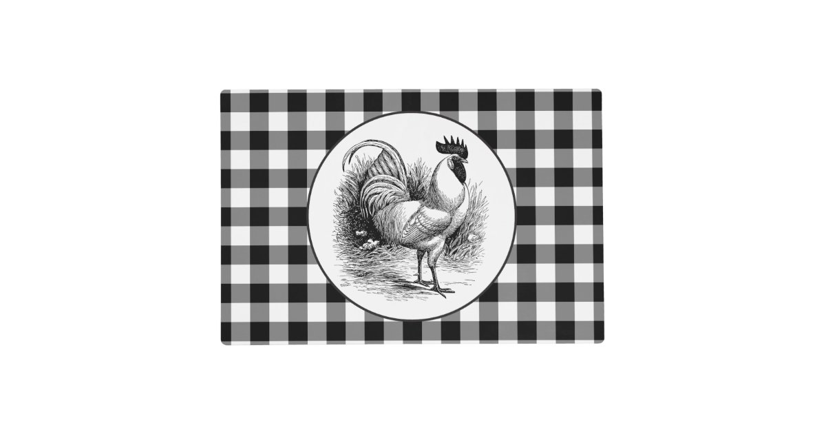 Black white check rooster Country kitchen placemat Zazzle