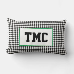 Black White Check Sports Team Racing INITIALS Fun Lumbar Pillow