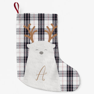 Black & White Check/Tartan Polar bear Small Christmas Stocking