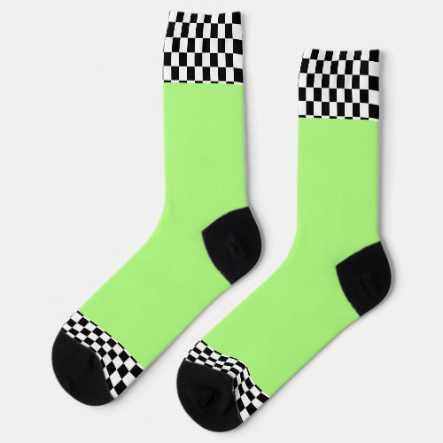 Black + White Check Trim Bright Green   Socks