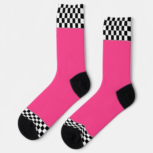 Black + White Check Trim Hot Pink Socks