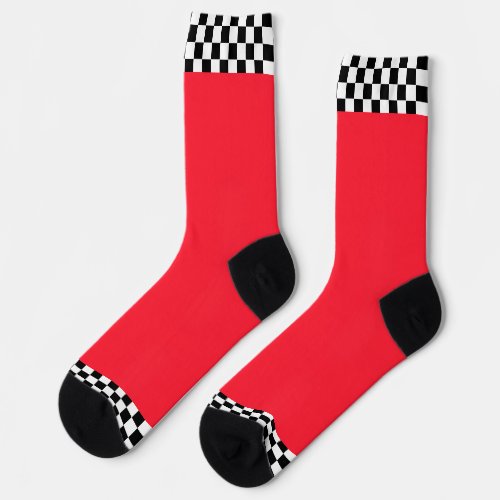 Black + White Check Trim Real Red   Socks