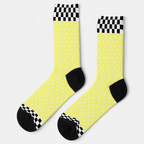 Black + White Check Trim Yellow  Socks