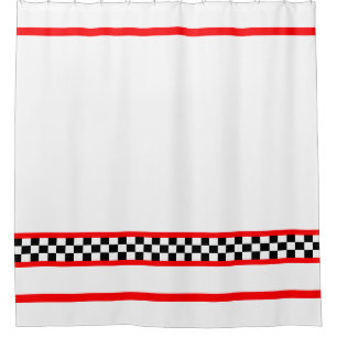 Black White Check With Red Stripe Shower Curtain