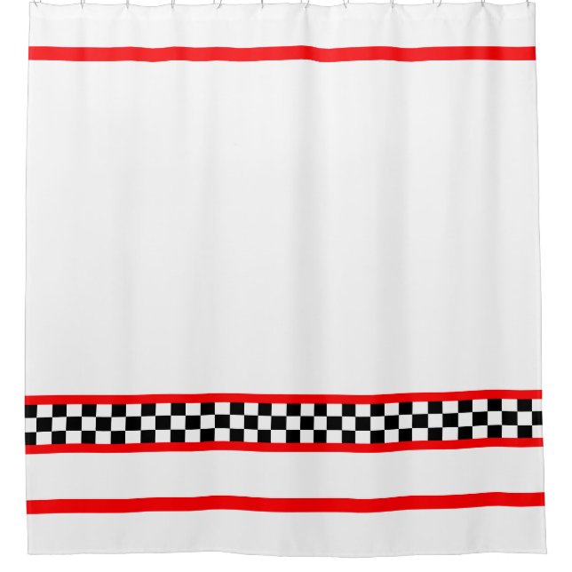 Black White Check With Red Stripe Shower Curtain (Front)