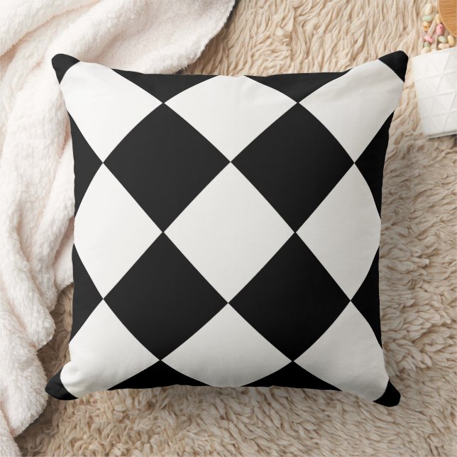 Black & White Checkboard Pattern Simple Art Throw Pillow (Blanket)