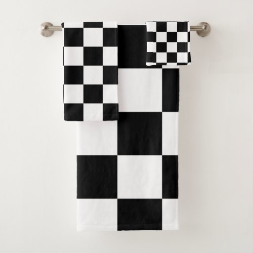 Black White Checker Bath Towel Set