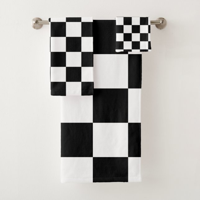 Black White Checker Bath Towel Set (Insitu)