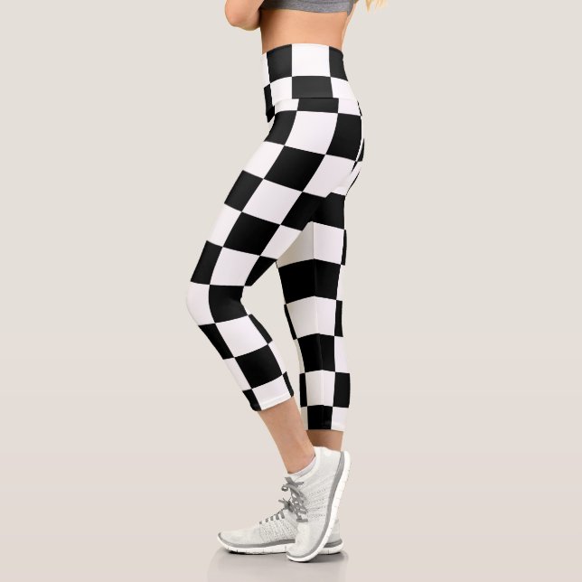 Black White Checker  Capri Leggings (Left)