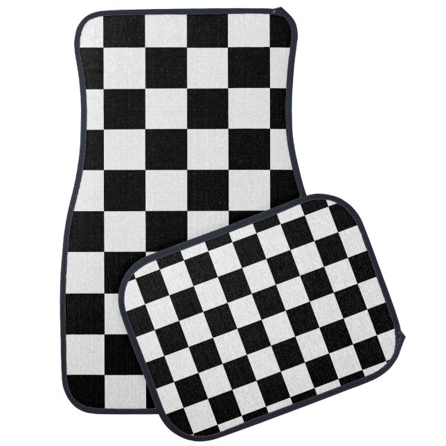 Black White Checker Car Floor Mat (Set)