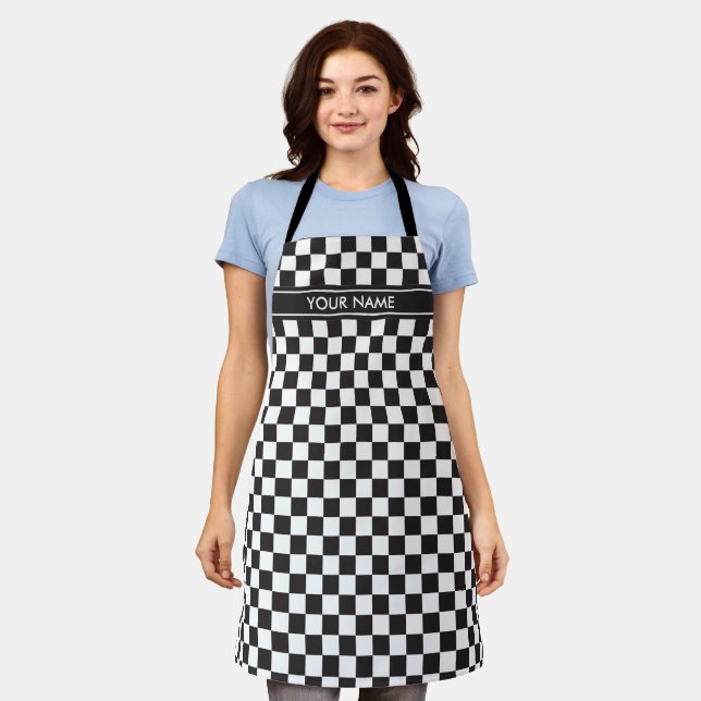 Black & [White] Checker Checkerboard Checkers Apron (Worn)