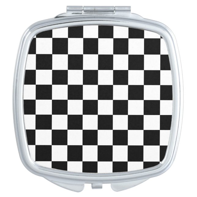 Black White Checker Compact Mirror (Front)