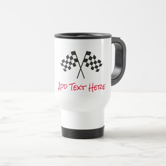Black White Checker Flags Sports Fans Car Racing Travel Mug (Front Right)