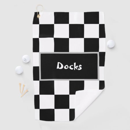 Black White Checker  Golf Towel