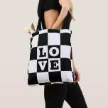 Black White Checker LOVE Tote Bag
