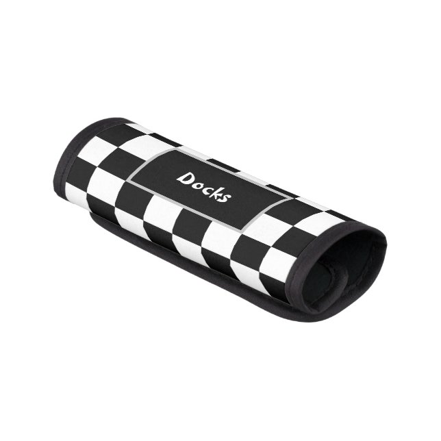 Black White Checker Luggage Handle Wrap (Angled)