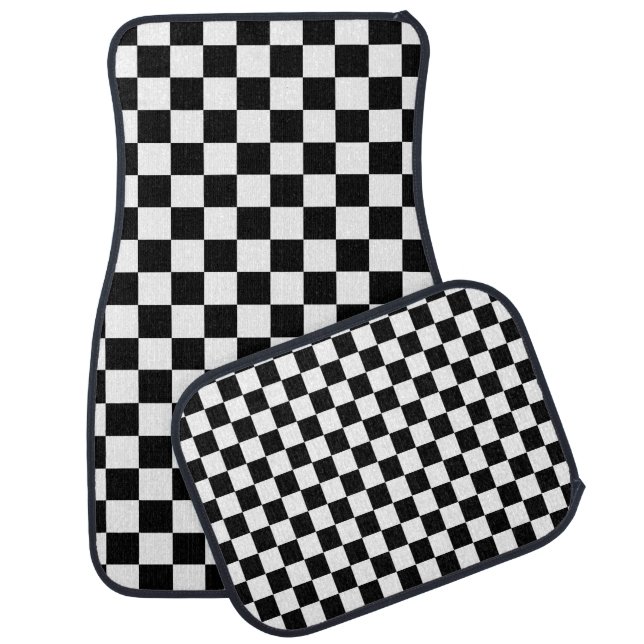 Black White Checker Pattern Car Floor Mat (Set)
