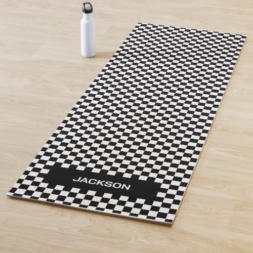 Black White Checker Pattern Personalized Yoga Mat