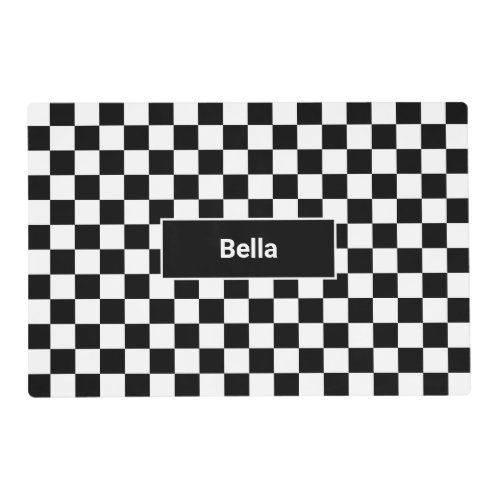 Black White Checker Pattern Pet Feeding Mat