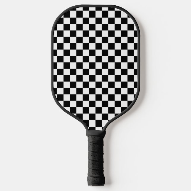 Black White Checker Pattern Pickleball Paddle (Front)