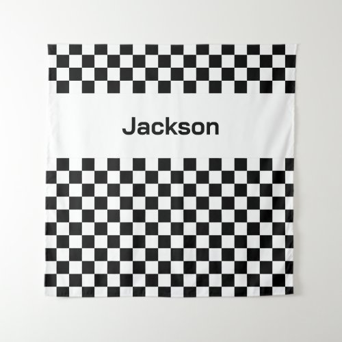 Black White Checker Pattern Wall Tapestry