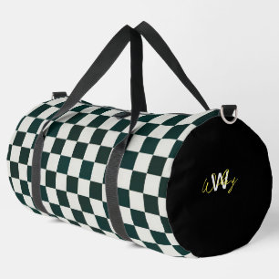 Black White Checker Personalized Duffle Bag