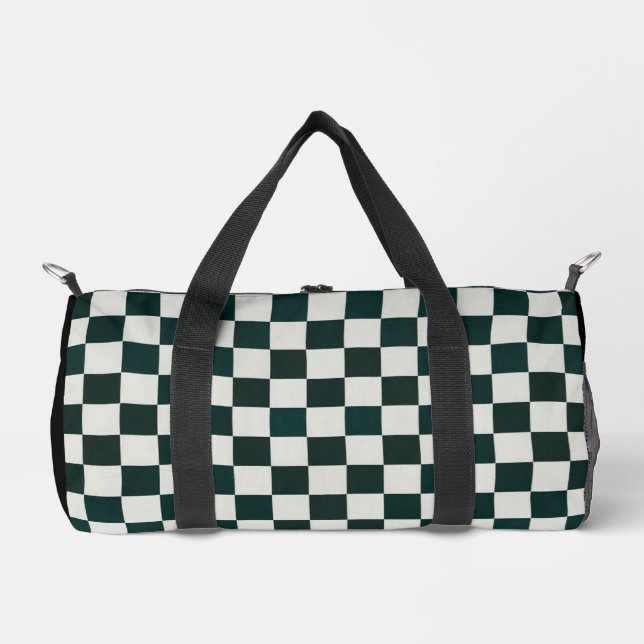 Black White Checker Personalized Duffle Bag (Front)