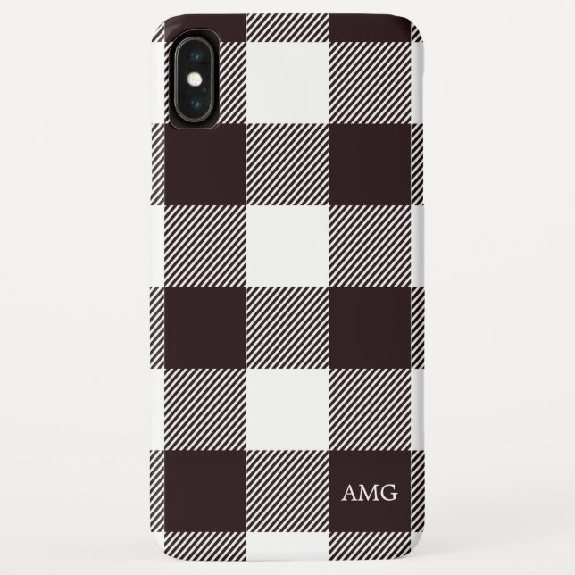 Black & White Checker Tartan Plaid Monogram Case-Mate iPhone Case (Back)